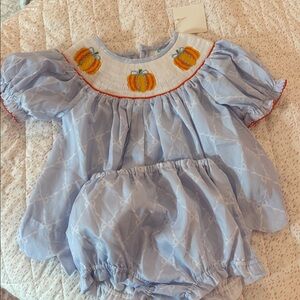 Blue Pumpkin Embroidered Kids Matching Set